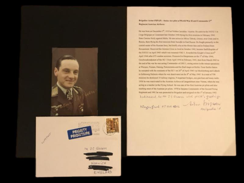 SIGNATURE OF STUKA PILOT BRIGADIER ARTUR PIPAN