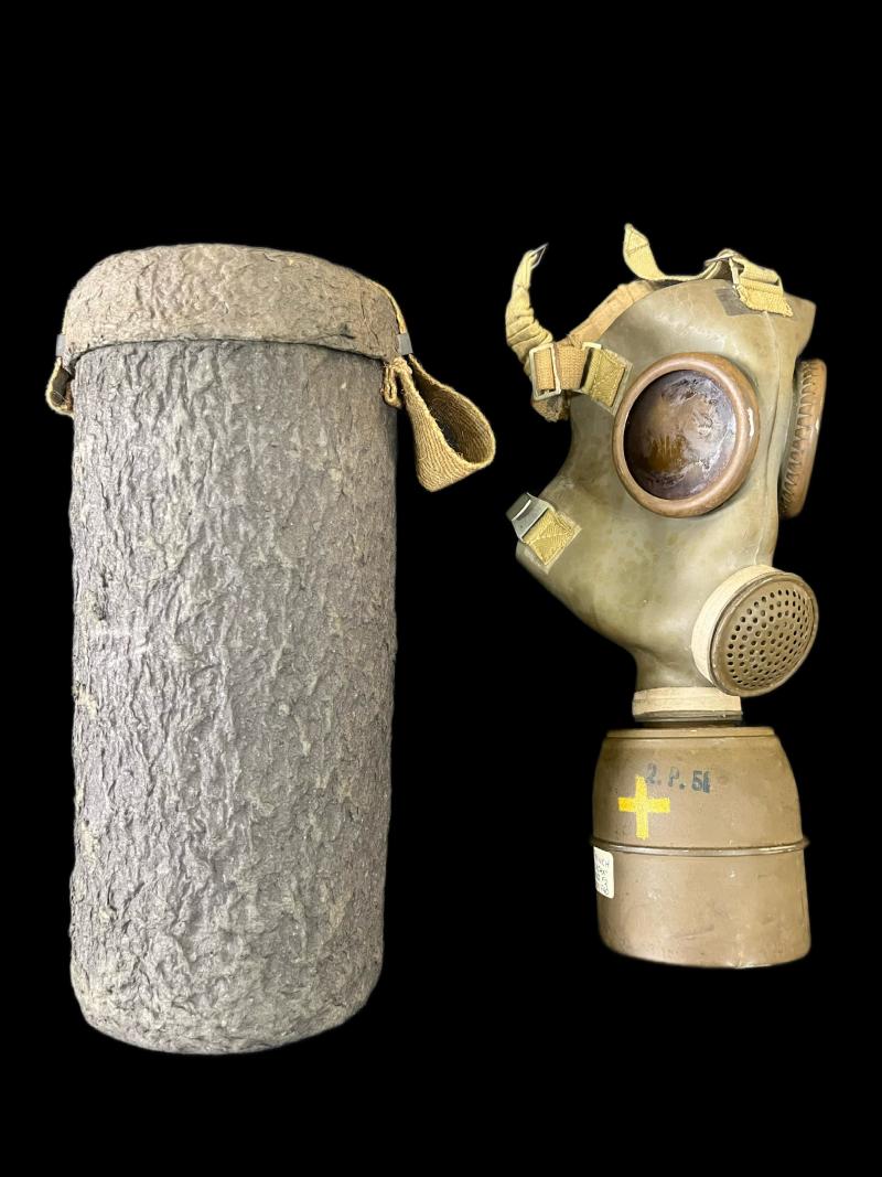 WW2 FRENCH AJAX F2 GAS MASK WITH PAPER CANISTER (GERMAN CAPTURED)