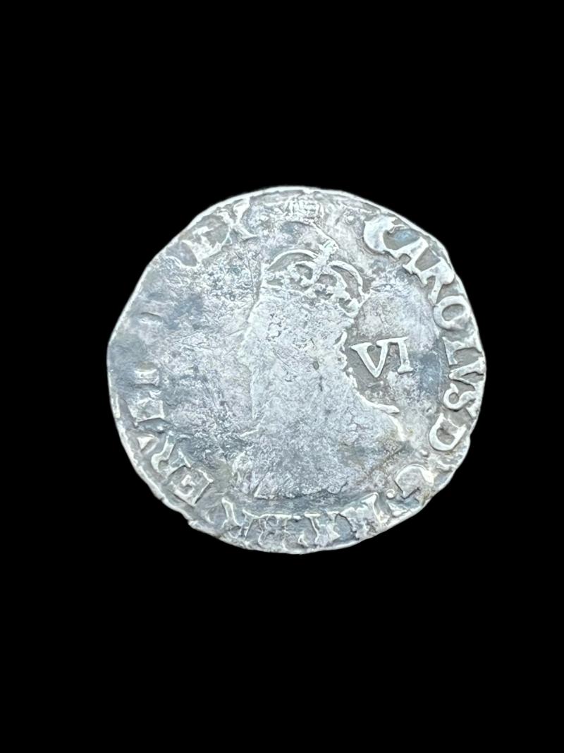 ENGLISH CIVIL WAR CHARLES 1ST 1638-1649 SILVER SIXPENCE COIN