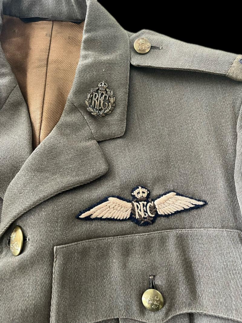 RARE WW1 CANADIAN RFC (ROYAL FLYING CORP) CUFF RANK TUNIC (NAMED) (WITH HISTORY)