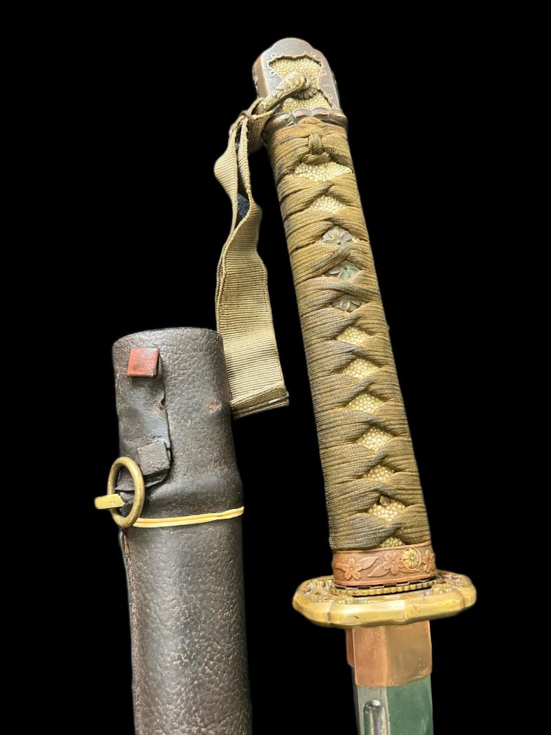 WW2 JAPANESE OFFICER'S SIGNED HILT KATANA SWORD & SCABBARD & LETTER OF RETENTION