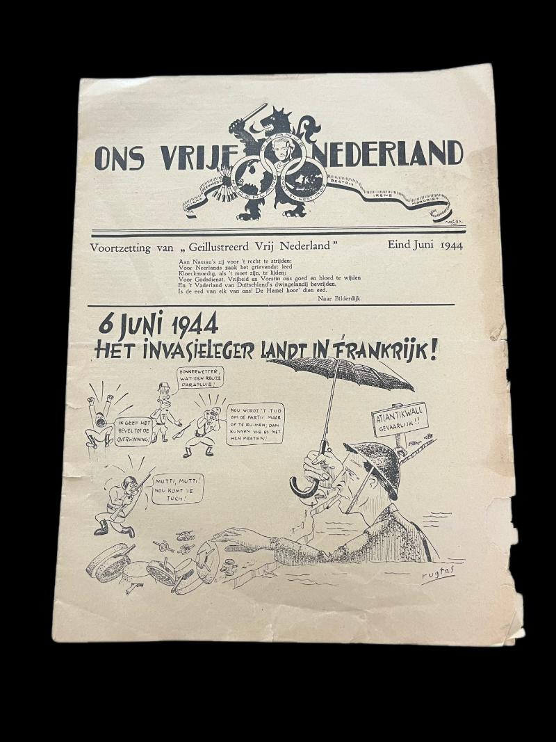 WW2 RESISTANCE NEWSPAPER (ONS VRIJE NEDERLAND JUNI 1944))
