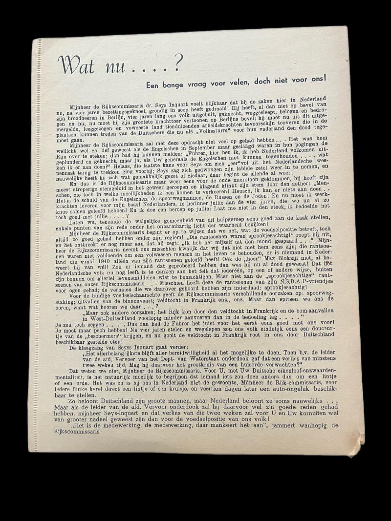 WW2 DUTCH RESISTANCE PAMPHLET (WAT NU)