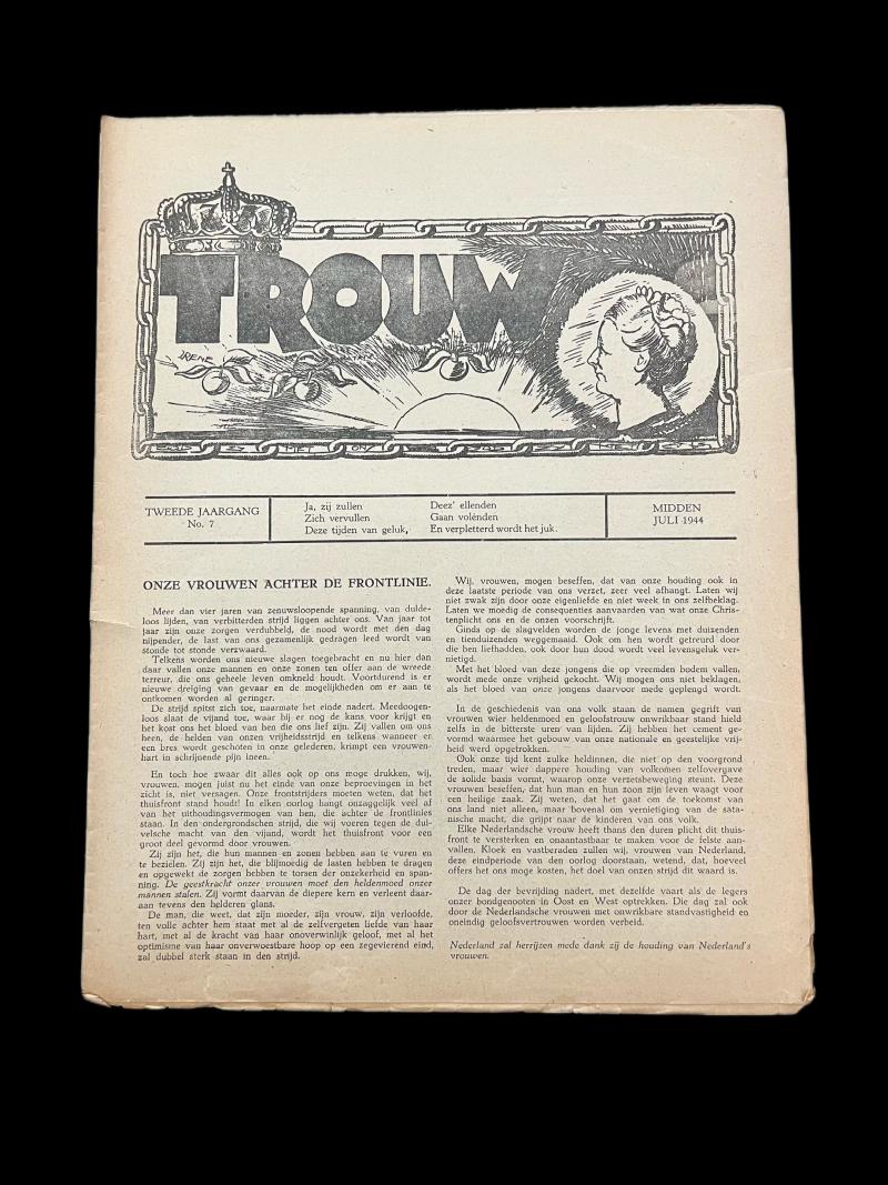 WW2 DUTCH RESISTANCE NEWSPAPER OF TROUW (JULY 1944)