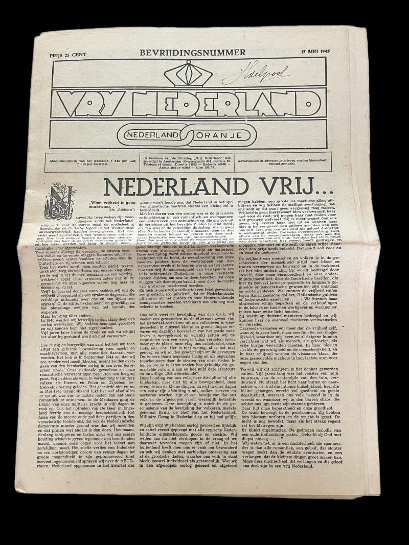 WW2 DUTCH LIBERATION NEWSPAPER VRIJ NEDERLAND (MAY 1945)