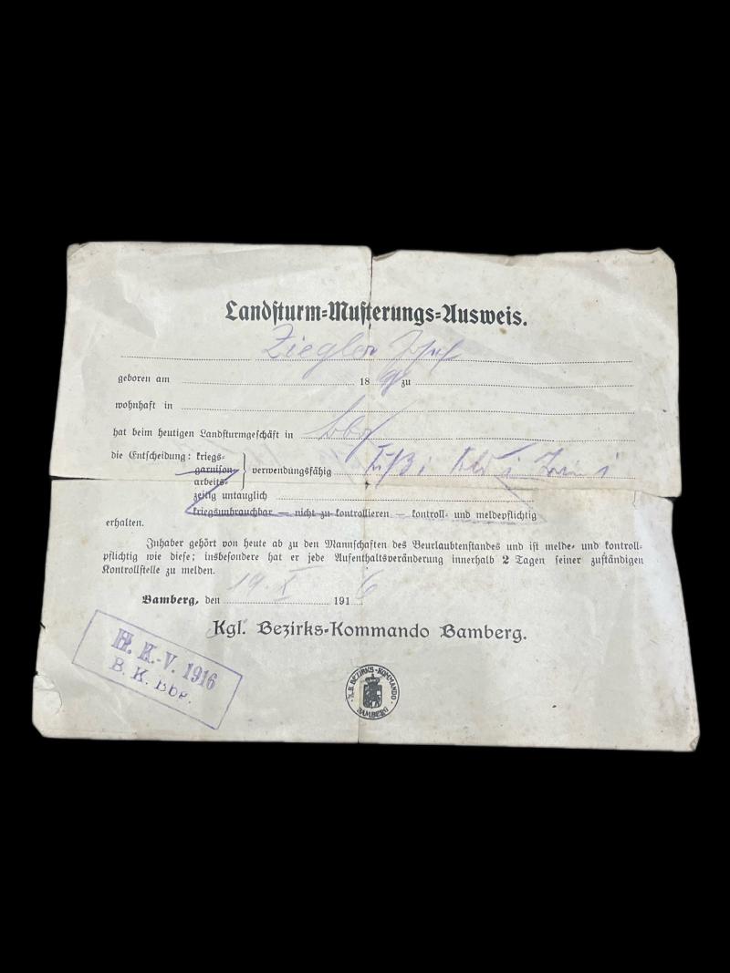 WW1 LANDSTURM (HOMEGUARD) AUSWEIS DOCUMENT
