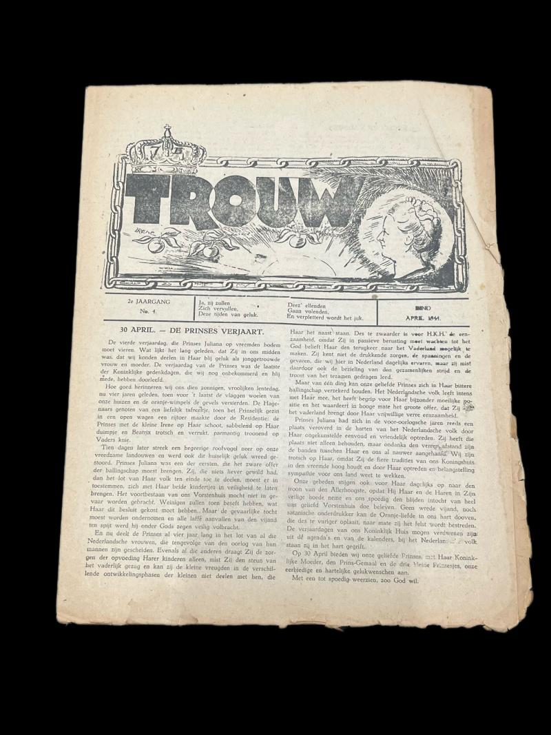 WW2 DUTCH RESISTANCE NEWSPAPER OF TROUW (APRIL 1944)