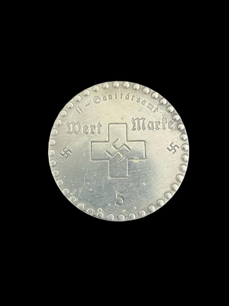 WW2 GERMAN SS SANITATSAMT 5 WERTMARKE (MEDICAL OFFICE VALUE TOKEN)
