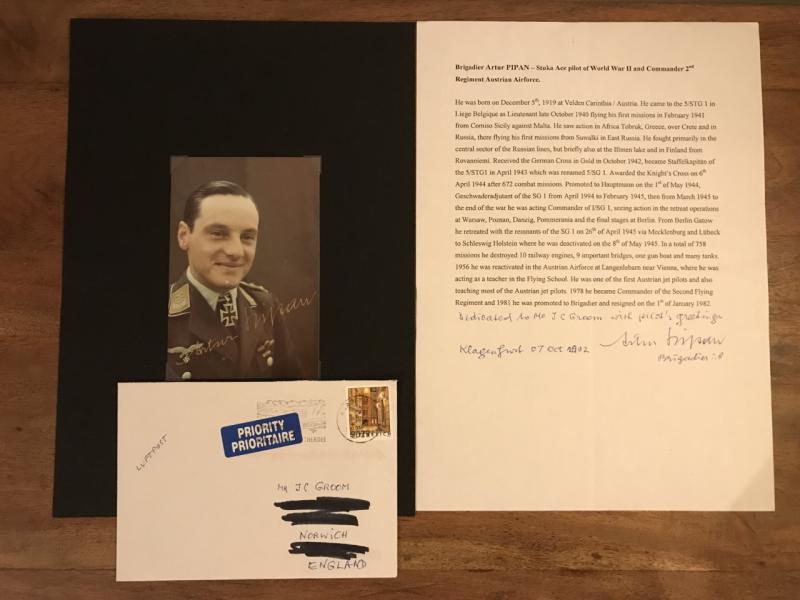 SIGNATURE OF STUKA PILOT BRIGADIER ARTUR PIPAN