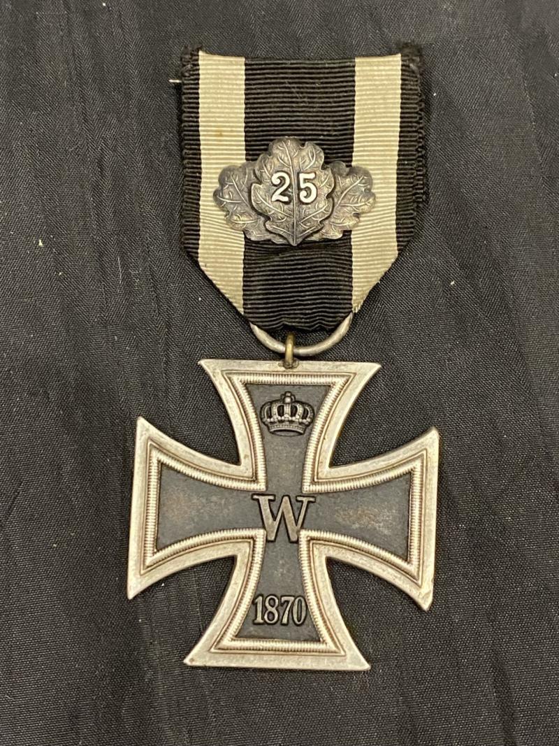 VERY RARE GERMAN 1870 IRON CROSS & 25 YEARS OAK LEAFS MADE BY AWS (RARE MAKER)