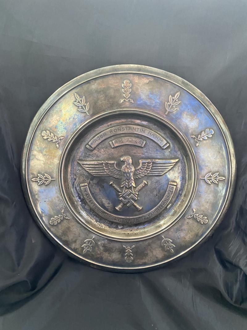 VERY RARE LUFTWAFFE MAJOR KONSTANTIN HAHM HONOR SALVER PLATE