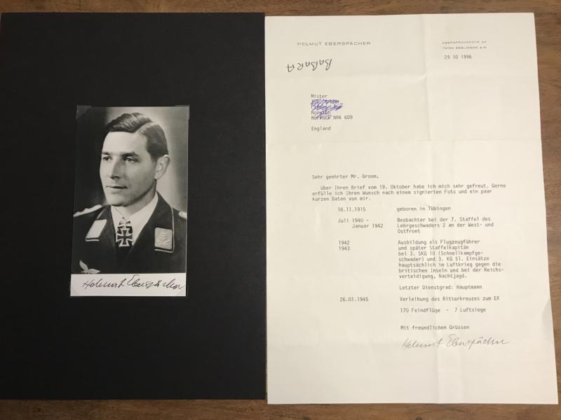 SIGNATURE OF STUKA PILOT HELMUT EBERSPACHER