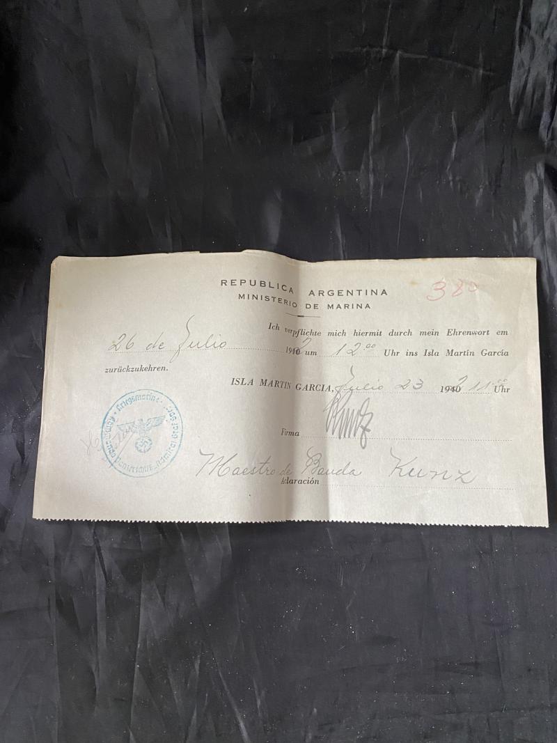 WW2 GERMAN (REPUBLICA  ARGENTINA) LEAVE PASS