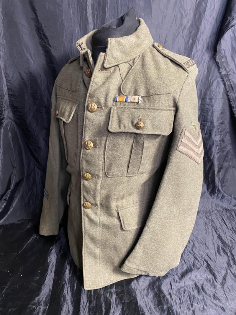 WW1 1902 PATTERN ROYAL ARMY ORDNANCE CORPS (RAOC) SERGEANT'S TUNIC WITH OWNERS DOG TAGS