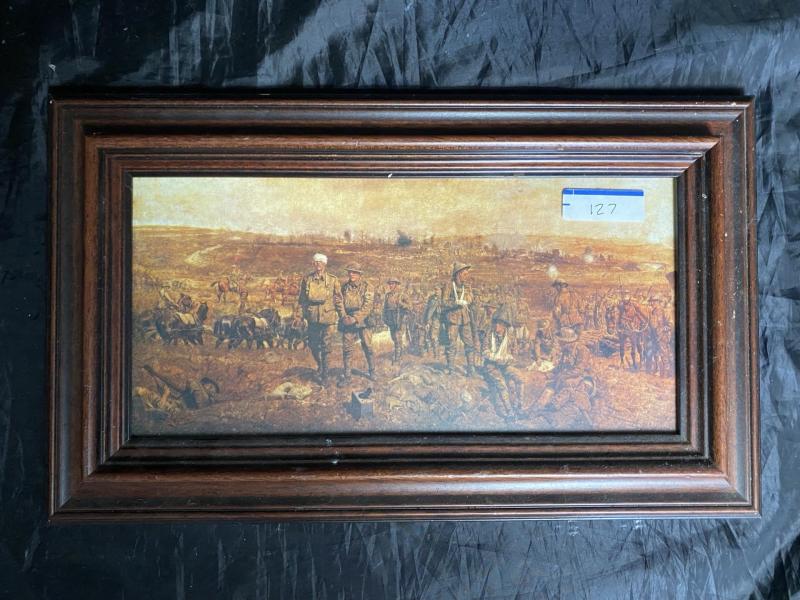 FRAMED PICTURE OF SCENE OF WOUNDED SOLDIERS AFTER A BATTLE