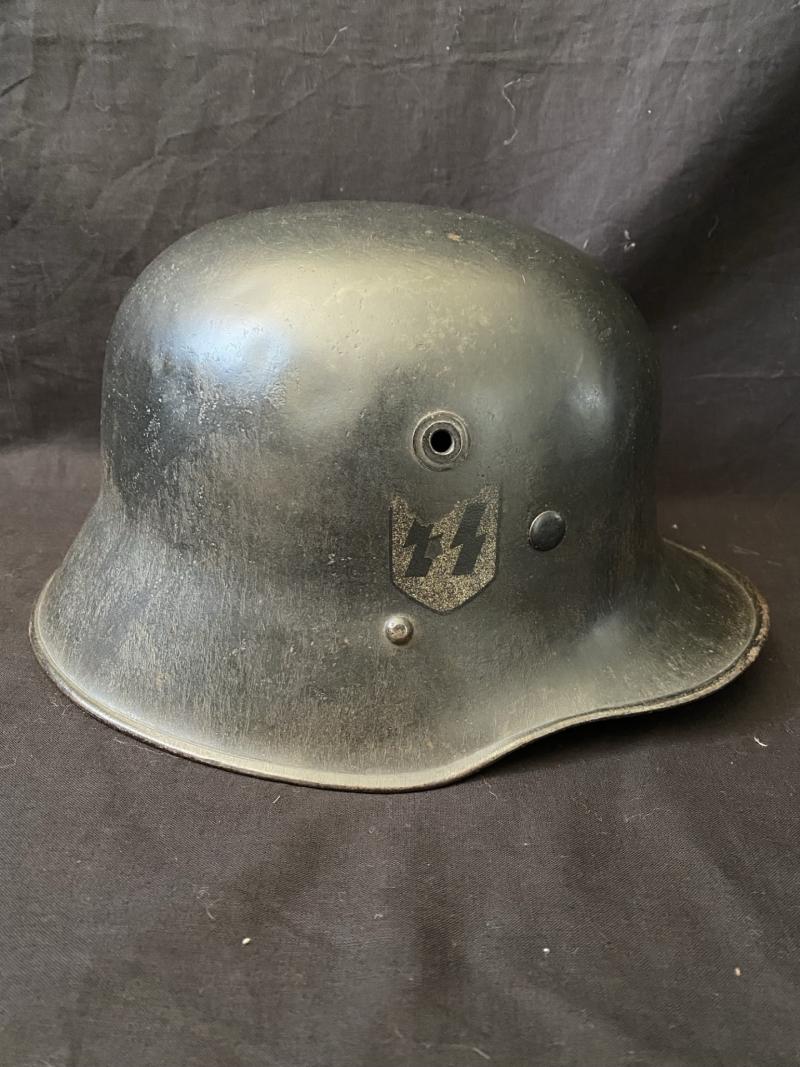 RARE WW2 GERMAN SS OIL BASED DOUBLE DECAL TRANSITIONAL HELMET