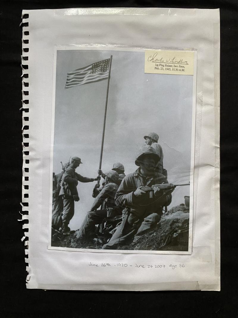 SIGNATURE OF CHARLES W. LINDBERG (ONE OF THE 1ST FLAG RAISERS ON IWO JIMA)