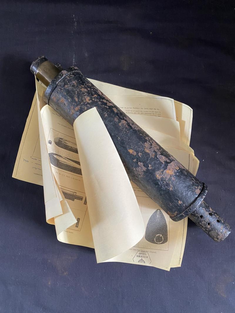 WW1 BRITISH STOKES MORTAR ROUND AND PAPERWORK