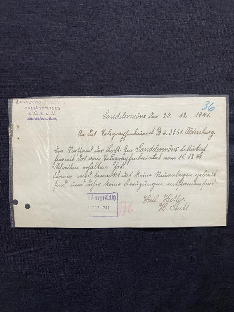 WW2 GERMAN LETTER FROM SANDERLERMONS