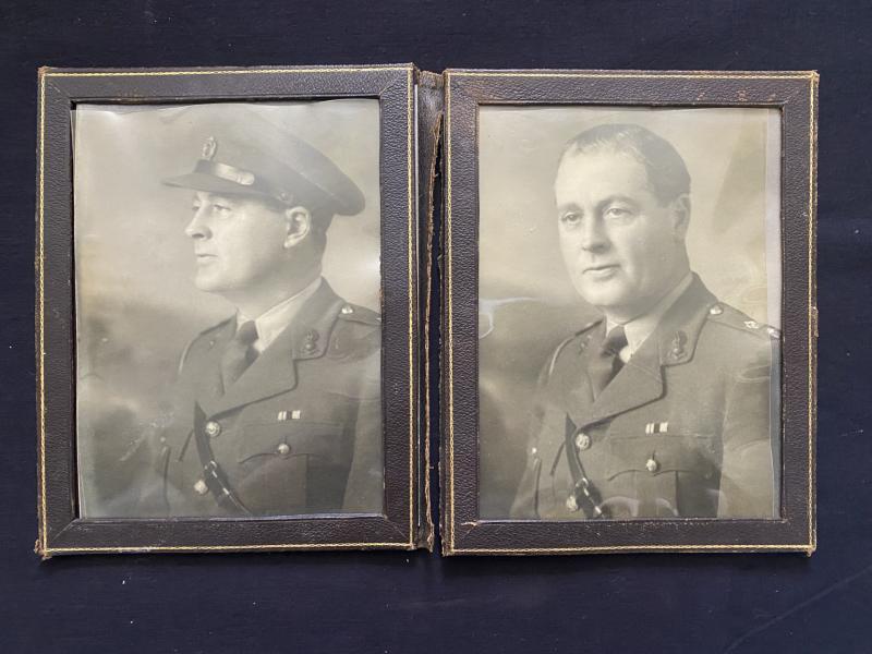 2 X BRITISH ARMY OFFICER PICTURES IN LEATHER CASE