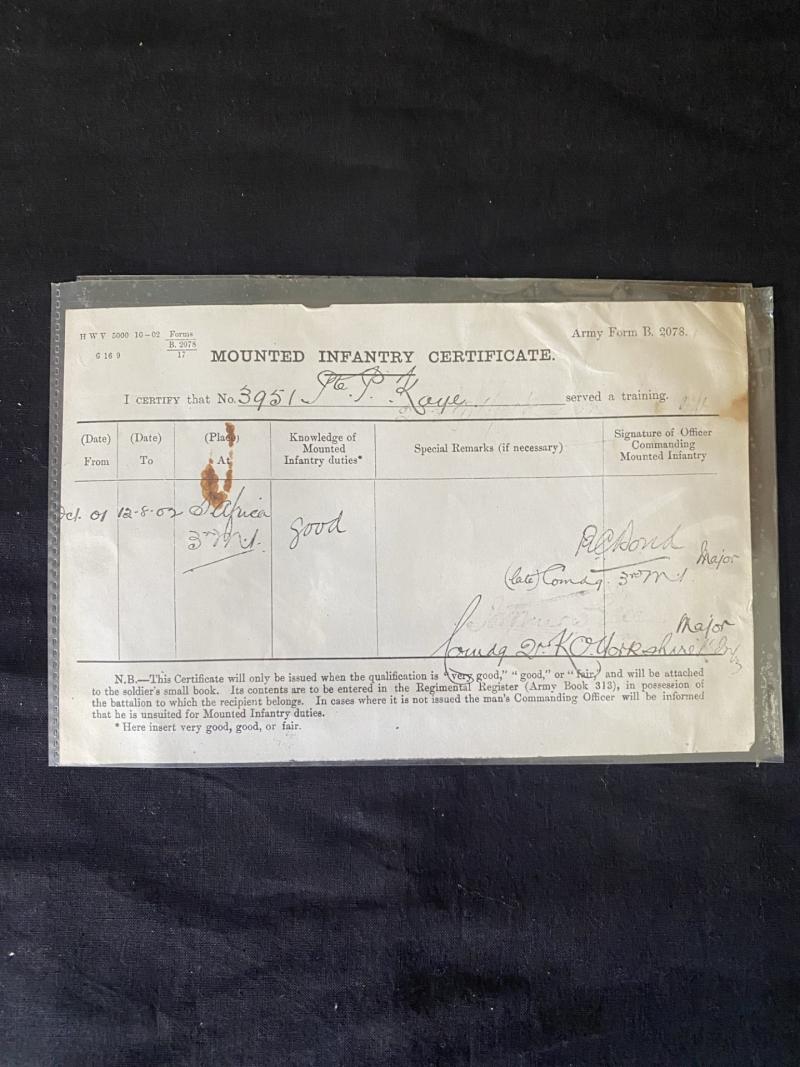 1902 DATED MOUNTED INFANTRY CERTIFICATE