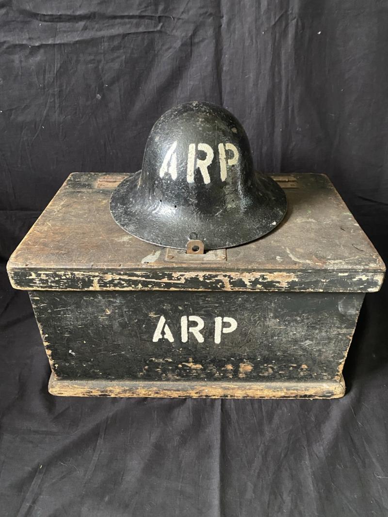 WW2 BRITISH ARP BOX AND HELMET