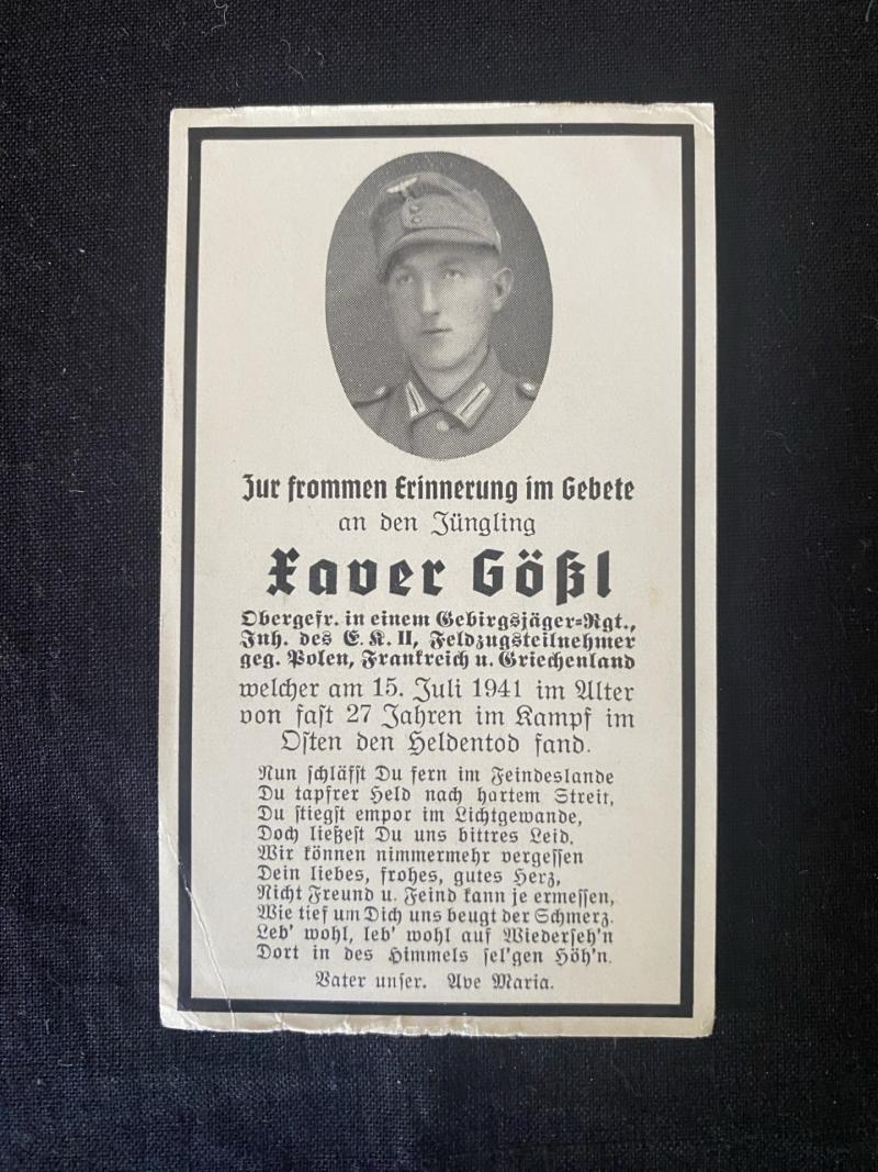 WW2 GERMAN DEATH CARD