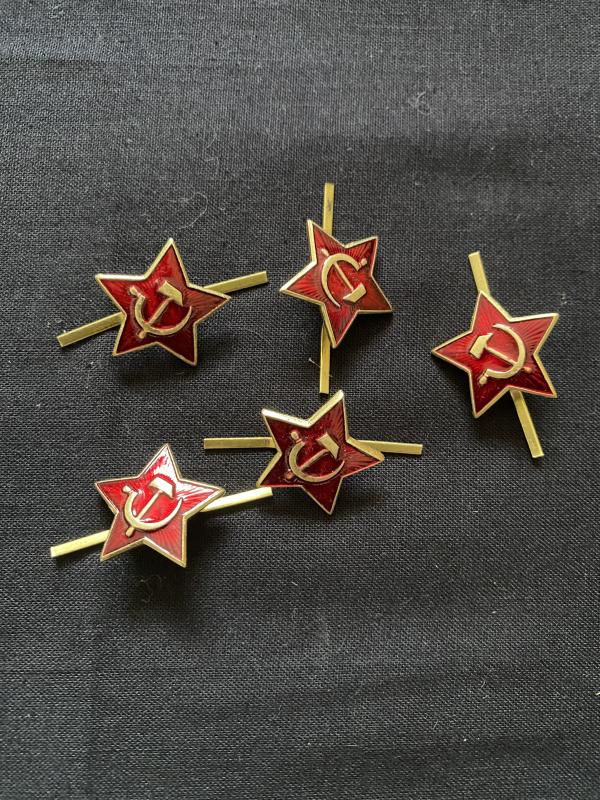 5 X SOVIET HAMMER AND SICKLE CAP BADGES