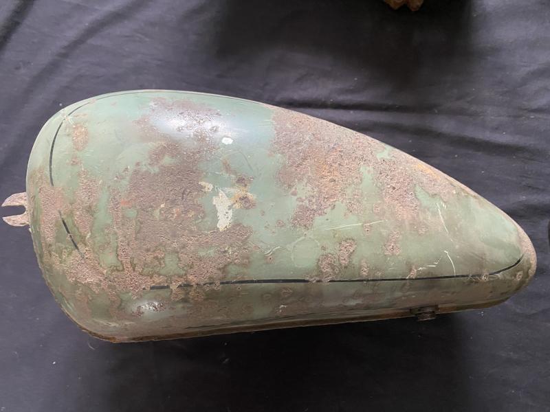 WW2 GERMAN MOTORCYCLE SEAT/TANK AND WHEEL GUARD FROM NORMANDY (DEAD MAN'S CORNER)