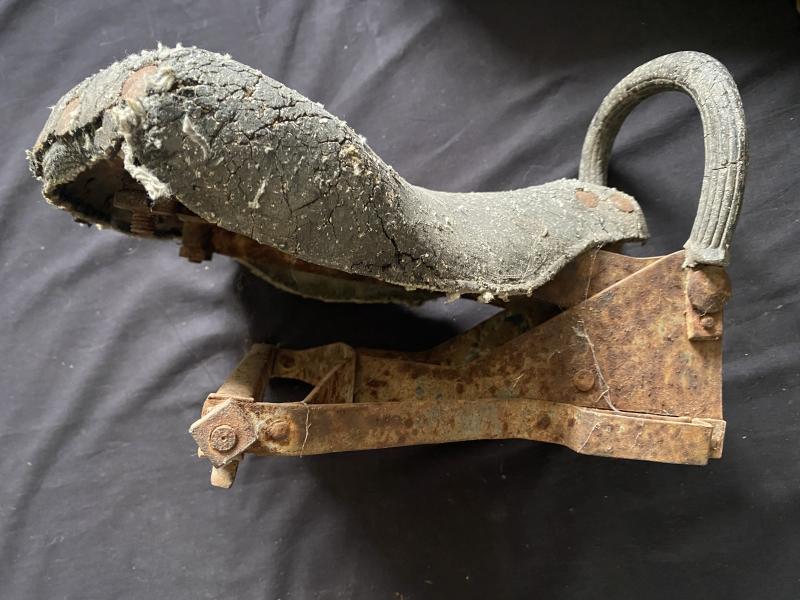 WW2 GERMAN MOTORCYCLE SEAT/TANK AND WHEEL GUARD FROM NORMANDY (DEAD MAN'S CORNER)