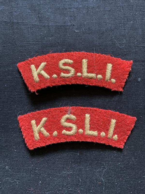 SET OF WW2 BRITISH ARMY KINGS SHROPSHIRE LIGHT INFANTRY SHOULDER TITLES