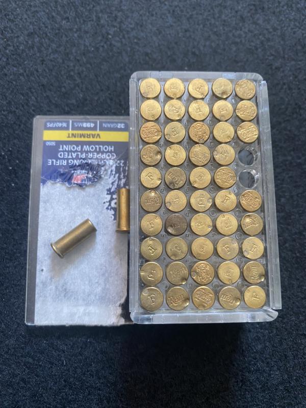50 X .22 LONG RIMFIRE CASES IN BOX (INERT)