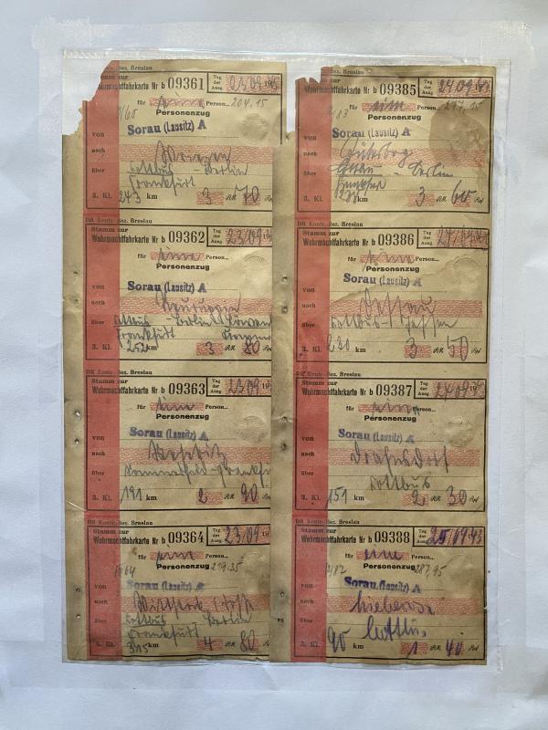 8 X WW2 GERMAN MILITARY TRAIN TICKETS