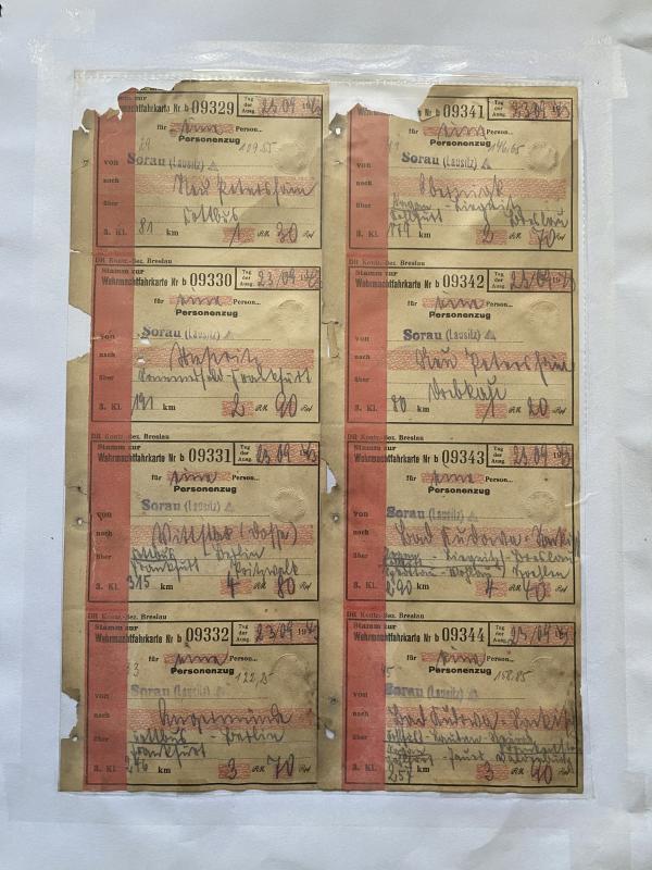 8 X WW2 GERMAN MILITARY TRAIN TICKETS