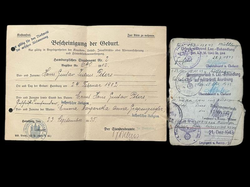 1902 GERMAN BIRTH CERTIFICATE AND WW2 GERMAN DOCUMENT