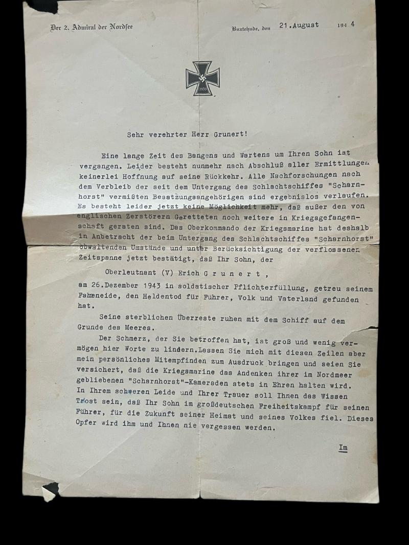WW2 GERMAN DOCUMENT (SIGNED BY REAR ADMIRAL)