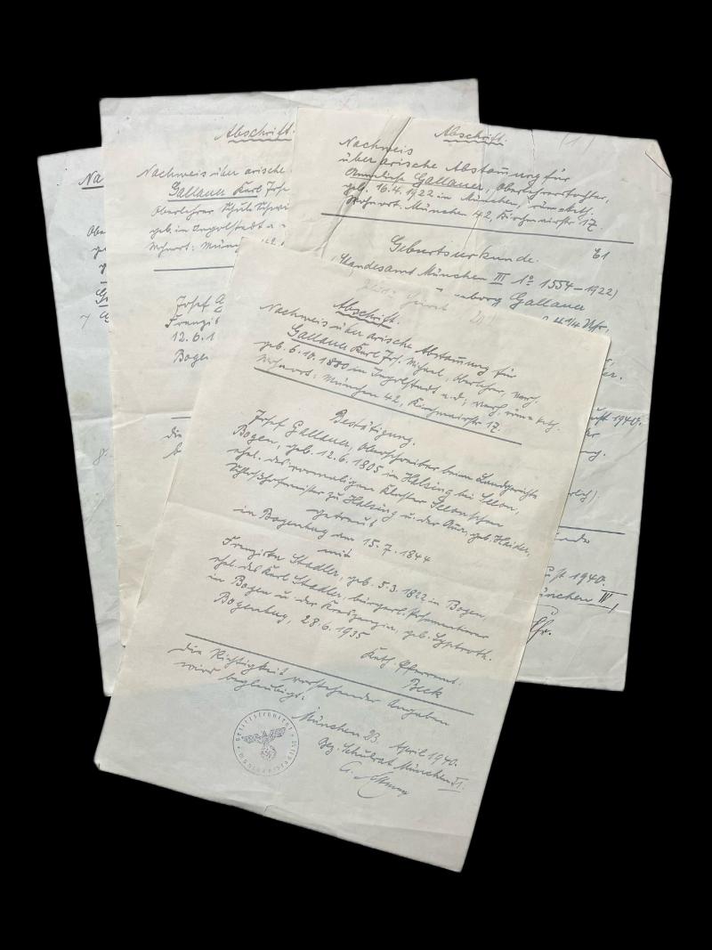 WW2 GERMAN ARYAN DECENT CERTIFICATES