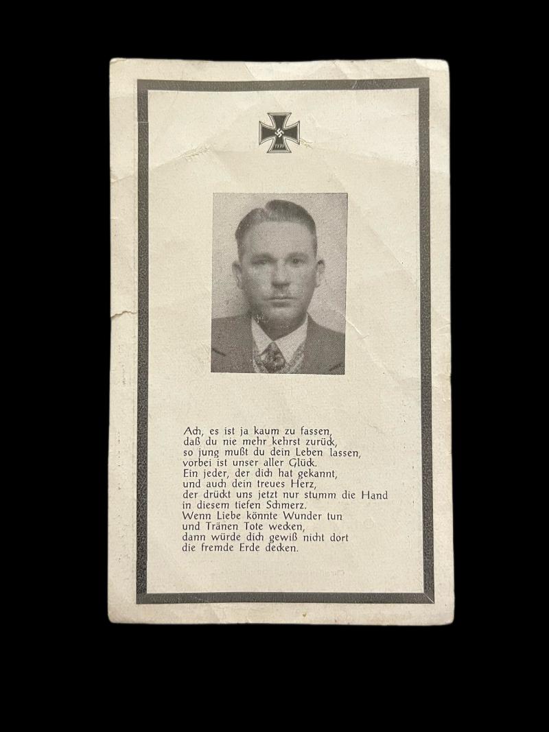WW2 GERMAN DEATH CARD TO AVIATOR JOSEF EGGENTORP