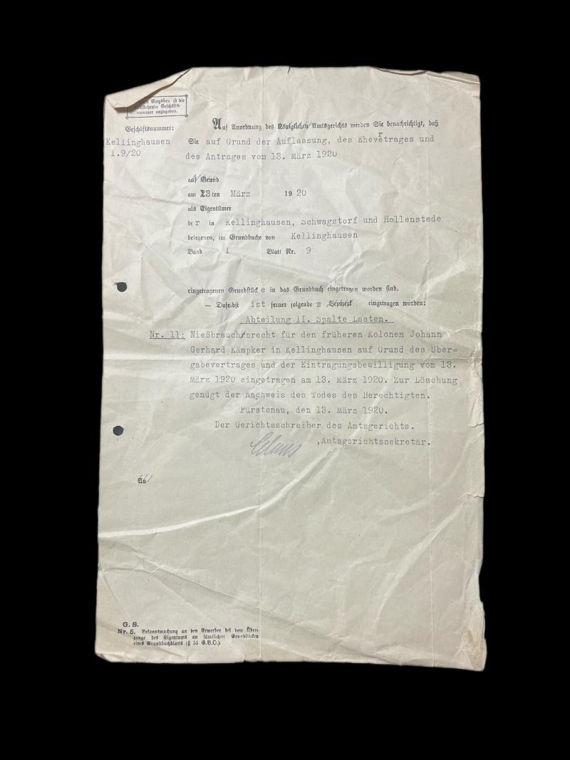 1920 DATED GERMAN DISTRICT COURT DOCUMENT