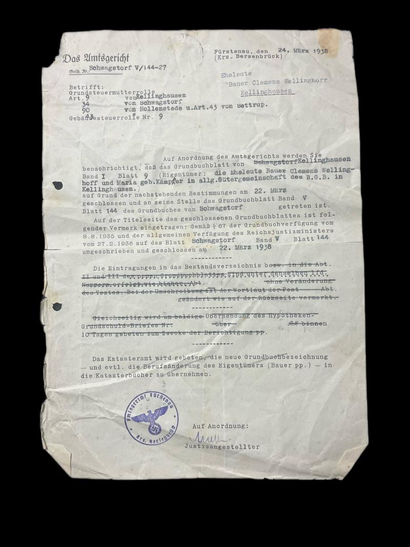 1938 DATED GERMAN DISTRICT COURT DOCUMENT