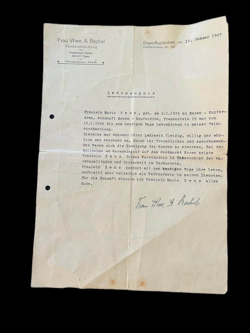 WW2 GERMAN APPRENTICESHIP CERTIFICATE