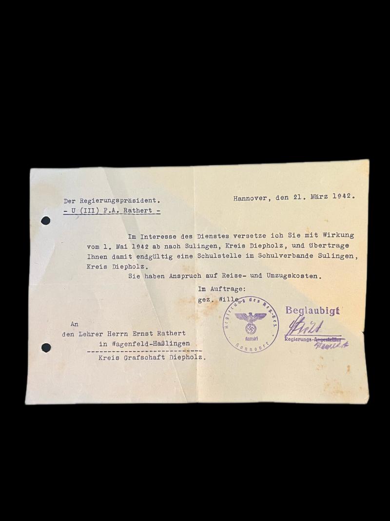 WW2 GERMAN JOB ASSIGNMENT CERTIFICATE