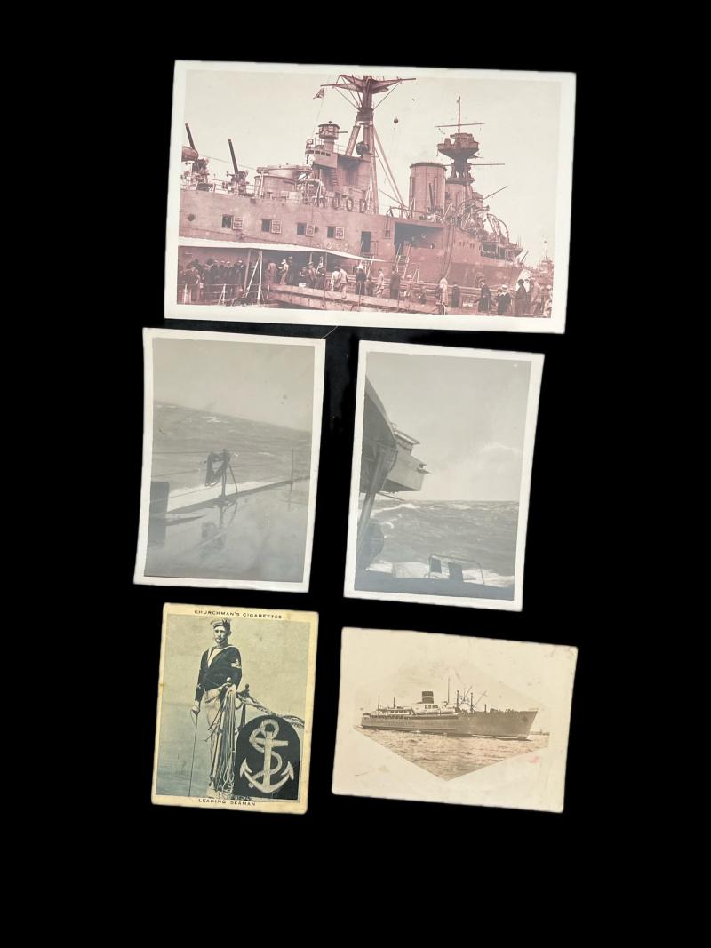 HMS HOOD POSTCARD & 4 PICTURES